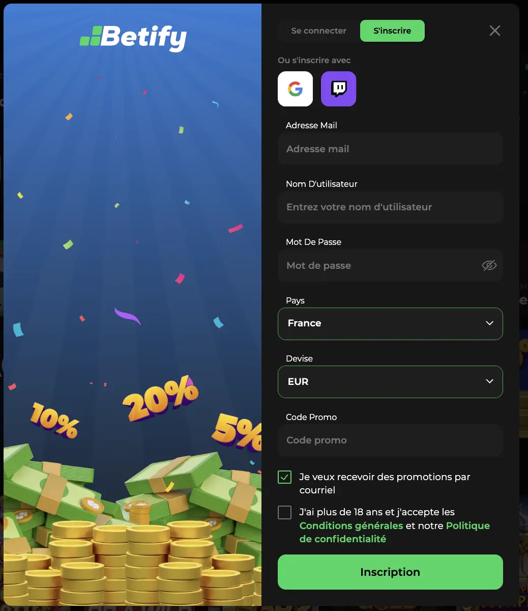 Création d’un nouveau compte